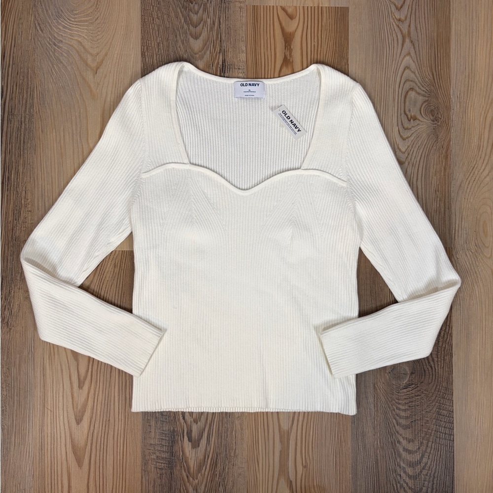 Old Navy Ribbed Sweetheart Neck Long Sleeve Knit Top Cream NWT Size XL